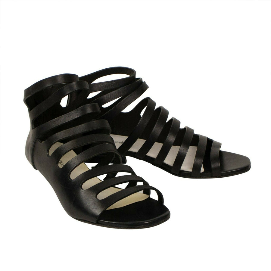 Sandaletto Calf Skin Leather Heels Sandals - Black