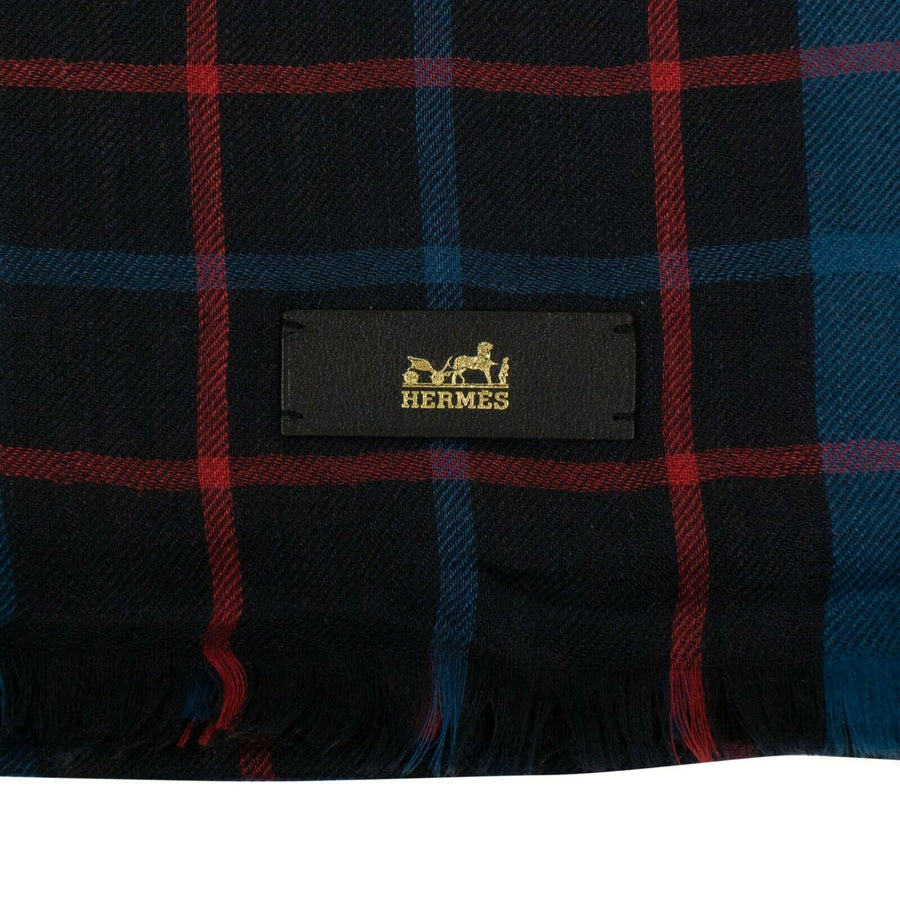 Cashmere Scotland Tartan Print Shawl Scarf - Navy / Red