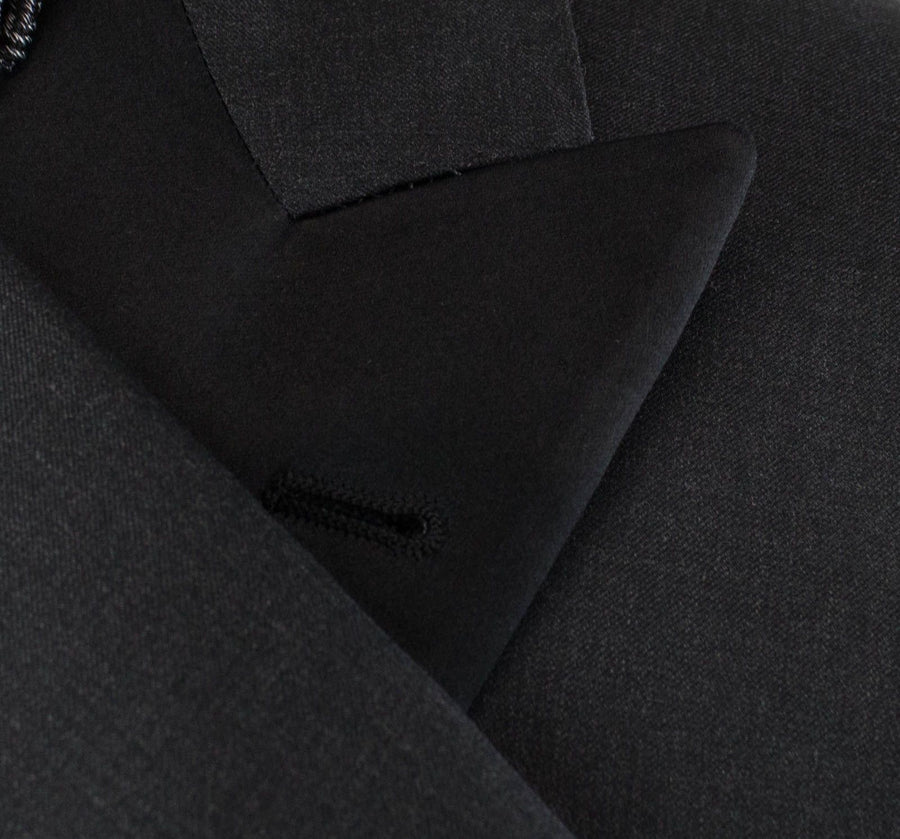 Wool Blend Satin Tuxedo Suit - Charcoal Gray