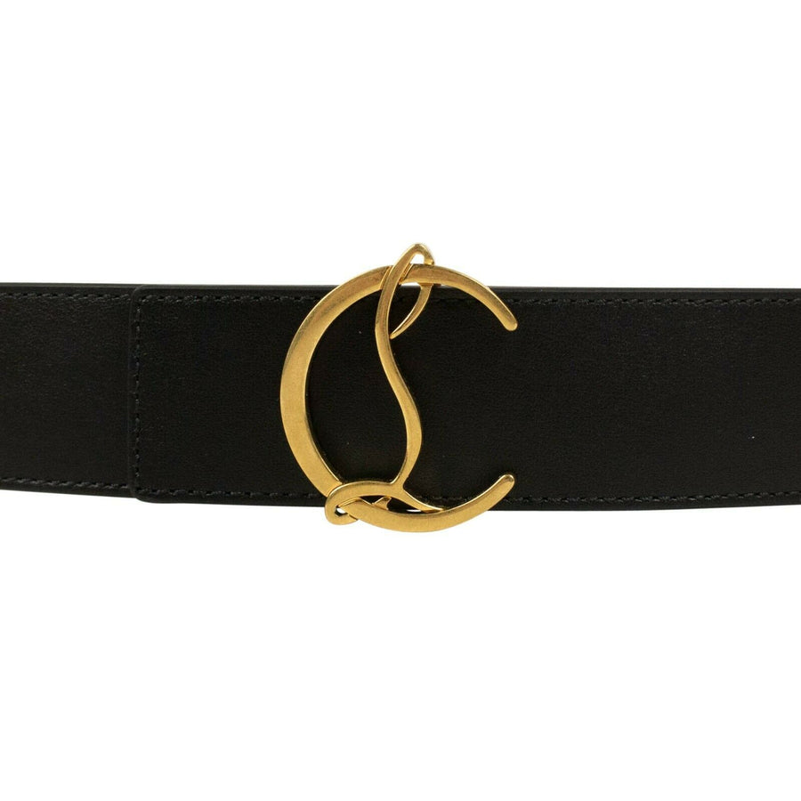 Leather Gold 'CL' Logo Belt - Black