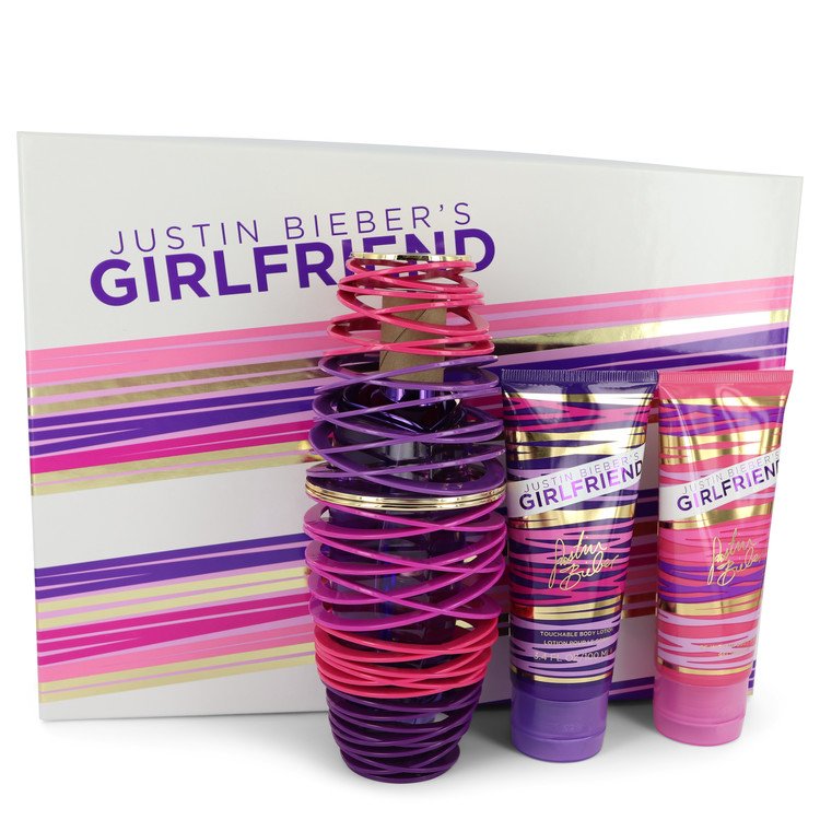 Girlfriend by Justin Bieber Gift Set -- 3.4 oz Eau De Parfum Spray + 3.4 oz Body Lotion + 3.4 oz Shower Gel for Women