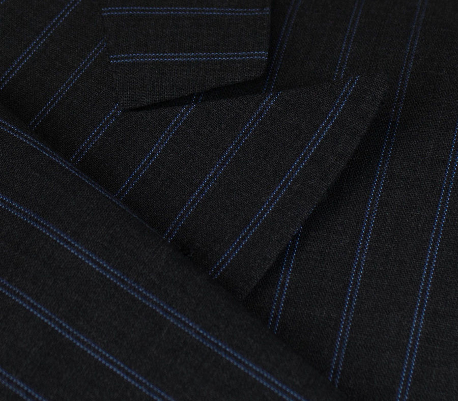 Drop 6 Striped Wool Double Breasted Suit - Gray