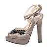 Satin & Crystals Open Toe Pumps - Gray