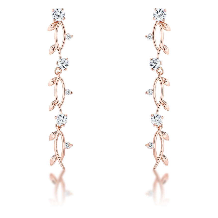 1.1Ct Vine Design Rose Gold Plated Earrings