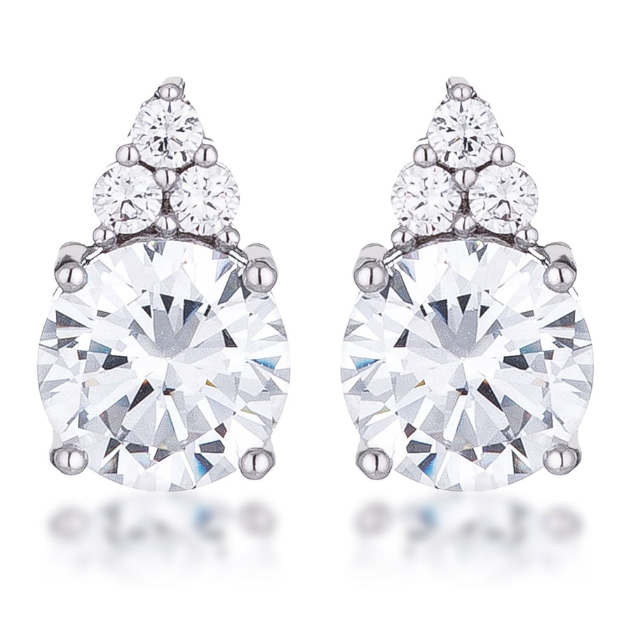 Simple Rhodium Plated 9mm Clear CZ Stud Earring