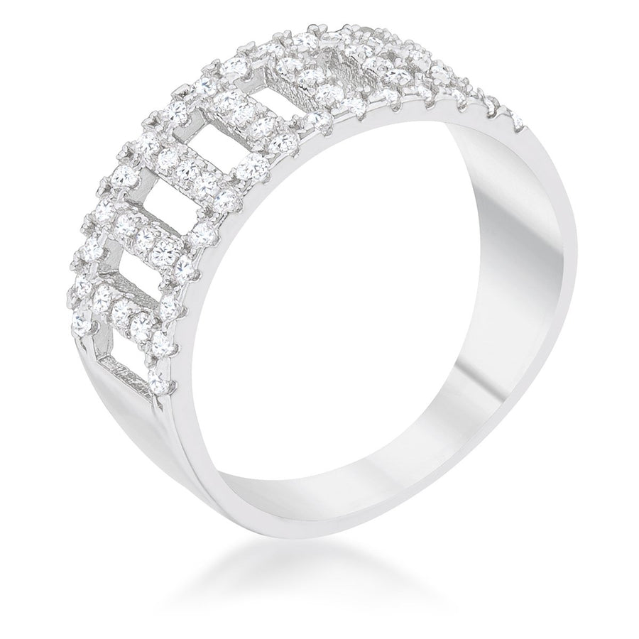 Rey 0.5ct CZ Rhodium Contemporary Band Ring, <b>Size 5</b>