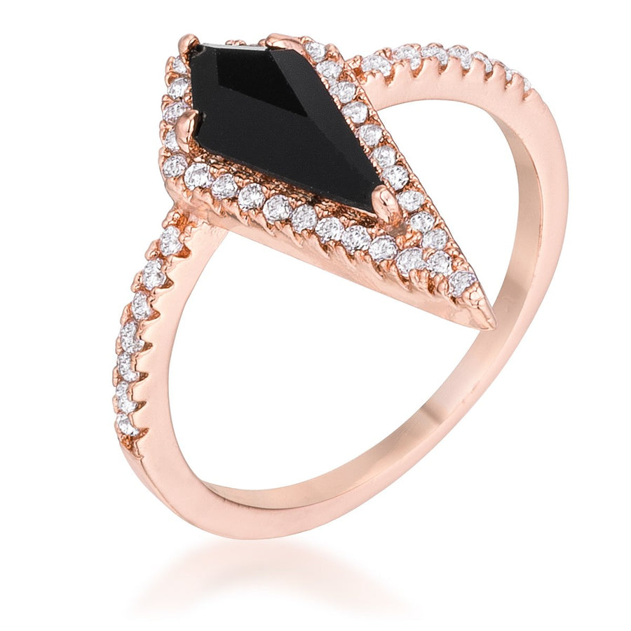 1.4Ct Rose Goldtone Trendy Prism Onyx CZ Ring, <b>Size 5</b>