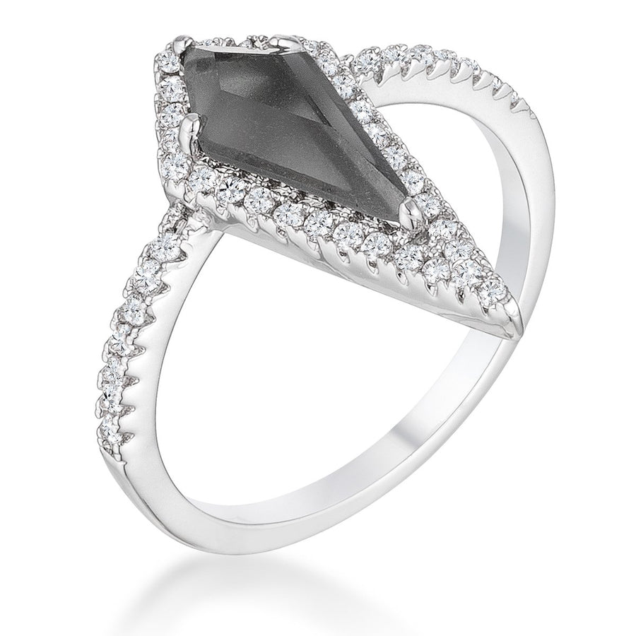 1.4Ct Rhodium Trendy Prism Smokey Topaz CZ Ring, <b>Size 5</b>