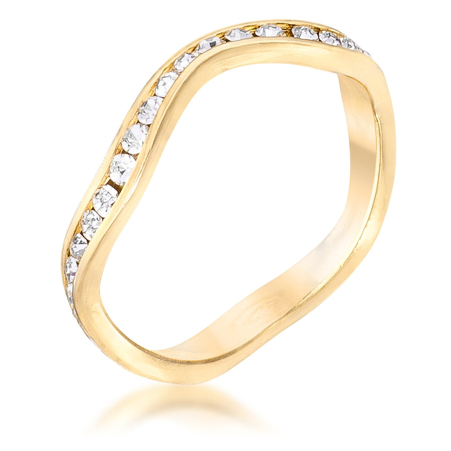 18k Gold Plated Petite Wavy Channel Set Crystal Stackable Ring, <b>Size 5</b>