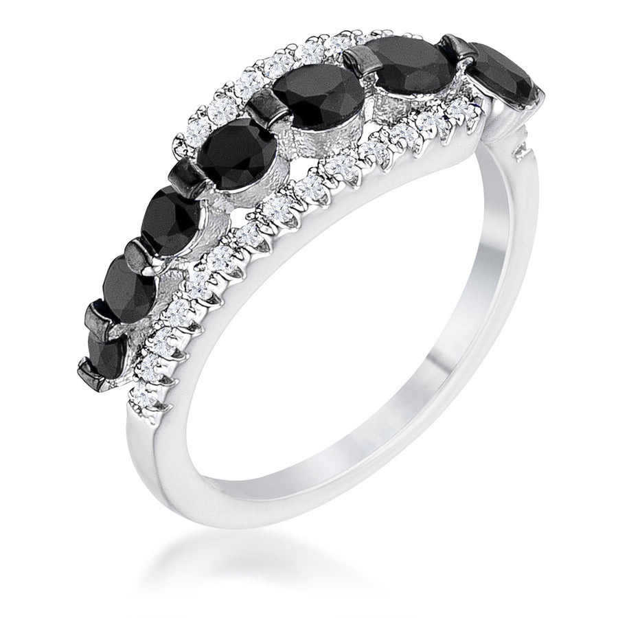 1.06Ct Rhodium & Hematite Plated Graduated Black & Clear CZ Half Eternity Ring, <b>Size 5</b>