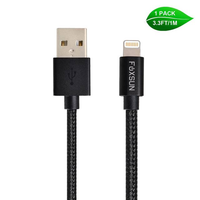 Foxsun AM001019 iPhone Charging Cable 3.3 FT/1M Nylon Braided Lightning Cable for iPhone 7/7Plus/6/6Plus/6S/6S Plus/5/5S/5C/SE, iPad Pro/Air/Mini (Bl