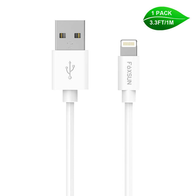 Foxsun AM001002 iPhone Charging Cable 3.3 FT/1M Lightning Cable for iPhone 7/7Plus/6/6Plus/6S/6S Plus/5/5S/5C/SE, iPad Pro/Air/Mini (White)