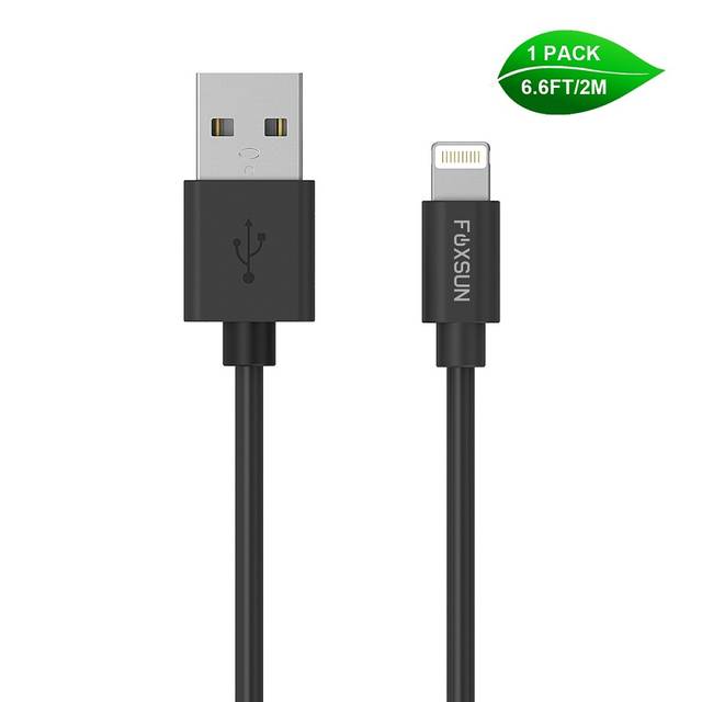 Foxsun AM001005 iPhone Charging Cable 6.6 FT/2M Lightning Cable for iPhone 7/7Plus/6/6Plus/6S/6S Plus/5/5S/5C/SE, iPad Pro/Air/Mini (Black)
