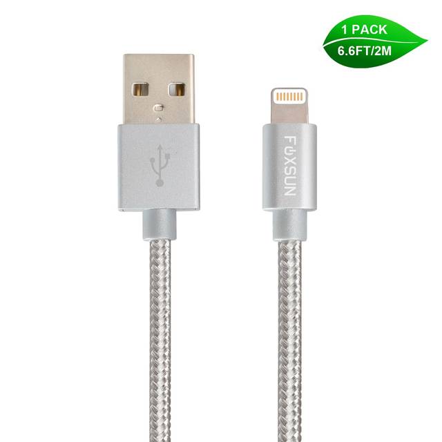 Foxsun AM001021 iPhone Charging Cable 6.6 FT/2M Nylon Braided Lightning Cable for iPhone 7/7Plus/6/6Plus/6S/6S Plus/5/5S/5C/SE, iPad Pro/Air/Mini (Si