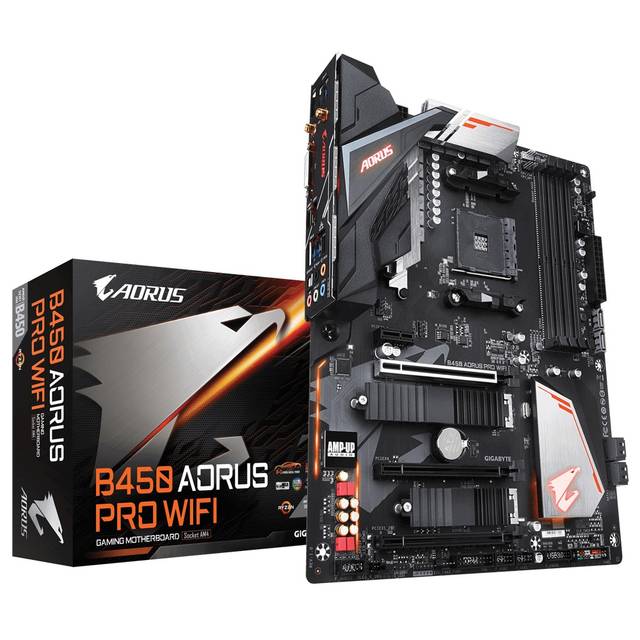 GIGABYTE B450 AORUS PRO WIFI Socket AM4/ AMD B450/ DDR4/ Quad-GPU CrossFireX/ SATA3&USB3.1/ M.2/ WiFi/ A&GbE/ ATX Motherboard