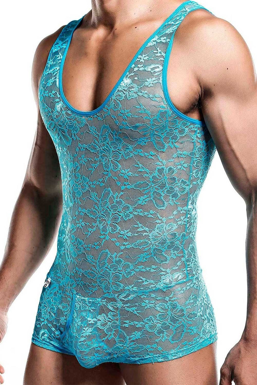 MOB Men's Lace Bodysuit  -Turquoise-Small/Medium