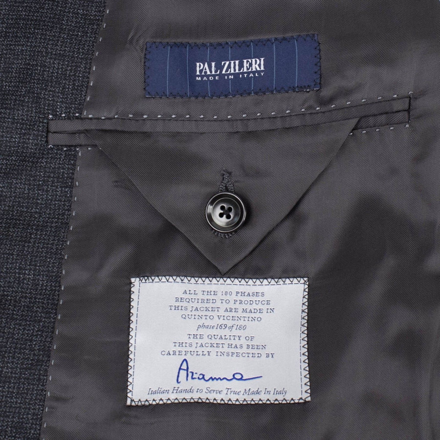 Micro Houndstooth Wool Two Button Suit - Charcoal Gray