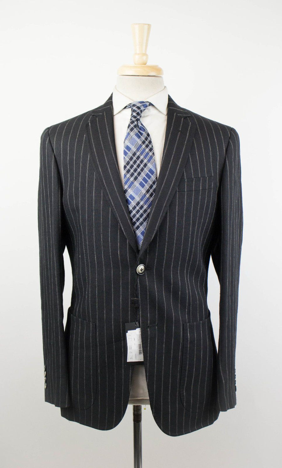 Striped Linen Blend 2 Button Sport Coat - Black