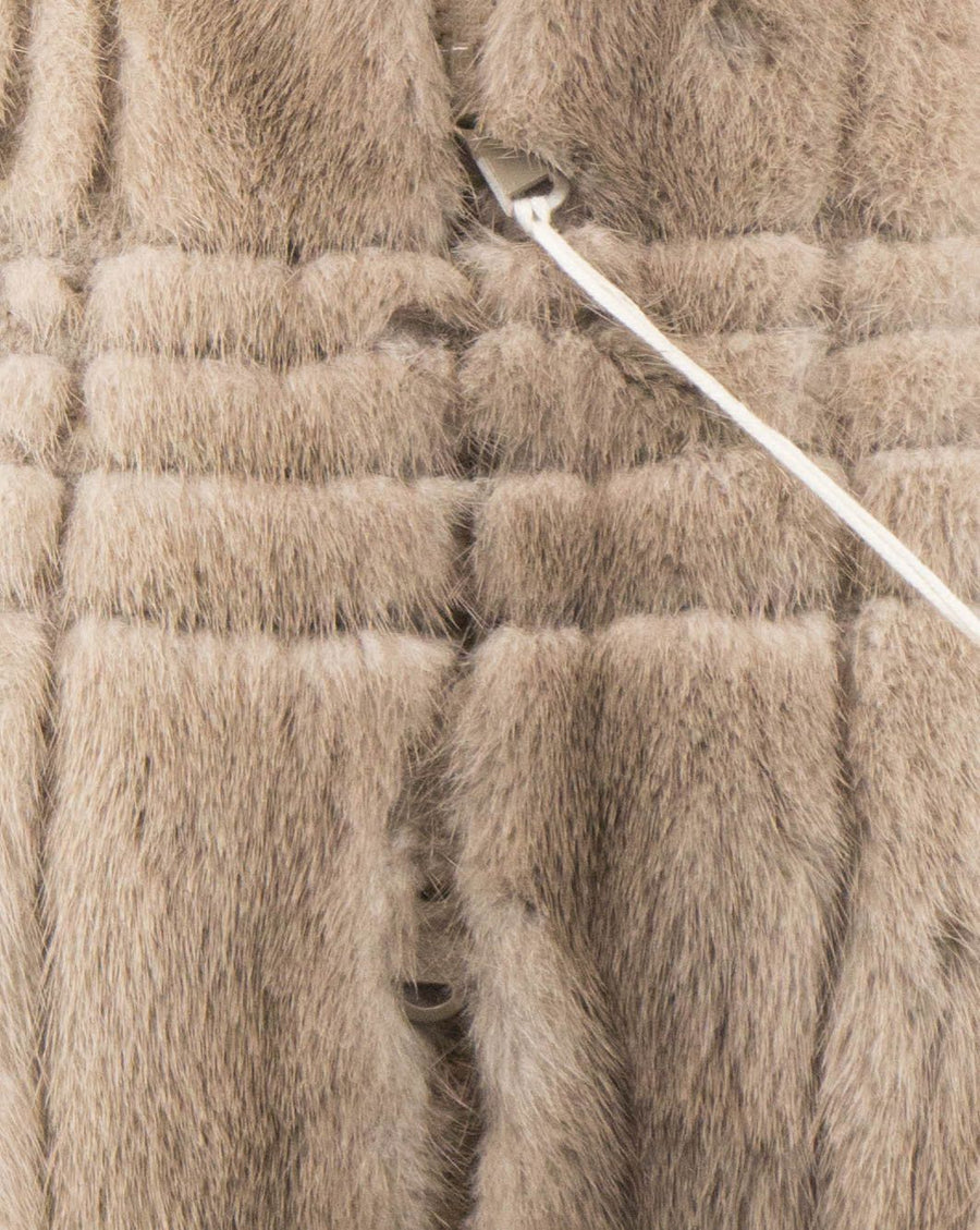 Plaid Mink Fur Jacket Vest - Light Gray