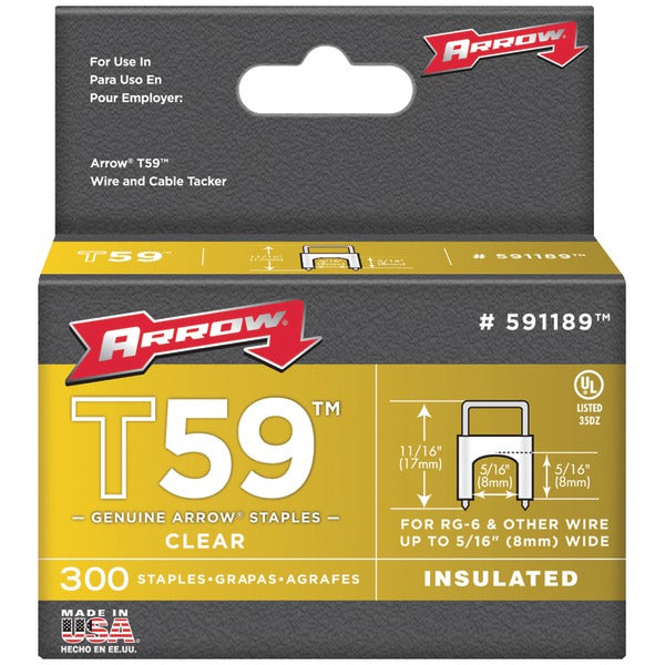 Clear T59(TM) Insulated Staples for RG59 quad & RG6, 5/16