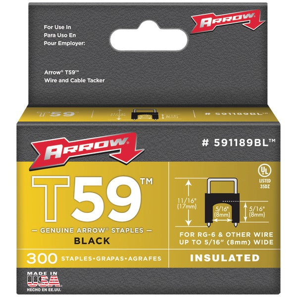 Black T59(TM) Insulated Staples for RG59 quad & RG6, 5/16