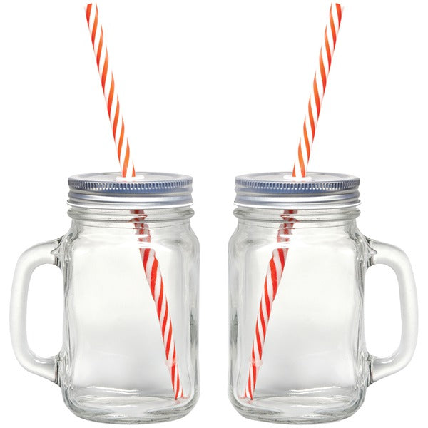 16-Ounce Mason Jar Mugs, 2 pk with Straws