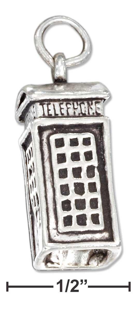 Sterling Silver Antiqued Three Dimensional British Telephone Booth Charm