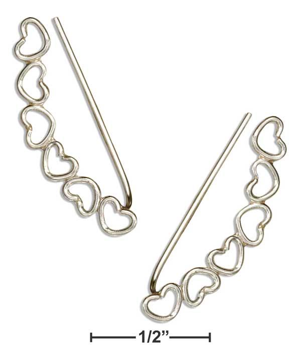 Sterling Silver Open Hearts Ear Climber Pin Earrings