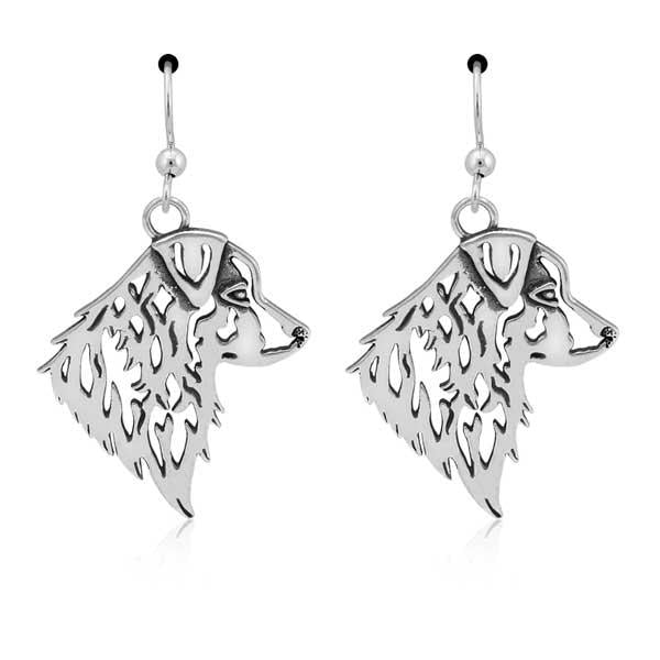 Sterling Silver Australian Shepherd Head Earrings On French Wires