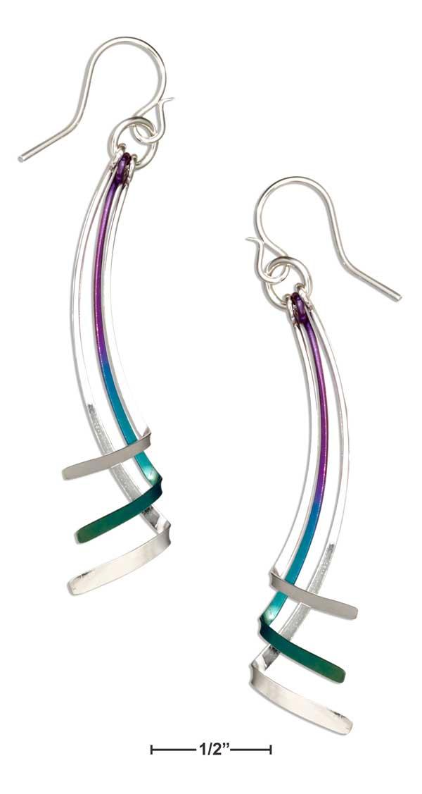 Sterling Silver And Rainbow Niobium Triple Graduated Folded Spoon Dangle Earrings