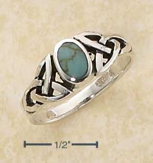 Sterling Silver Oval Simulated Turquoise Ring With Celtic Knots Shank