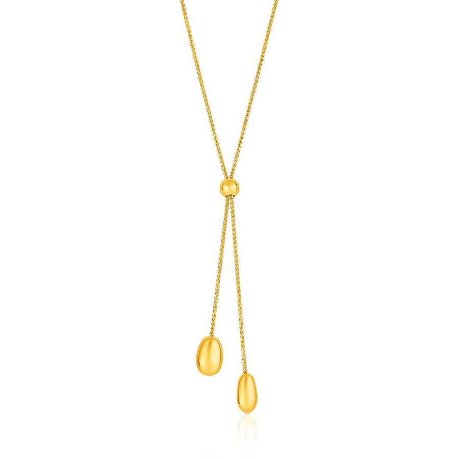 14k Yellow Gold Textured Lariat Necklace with Rounded Beads