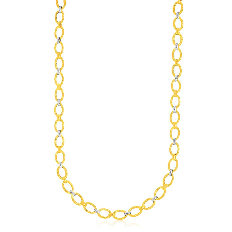 14k Two-Tone Gold Multi-Textured Oval Link Fancy Necklace