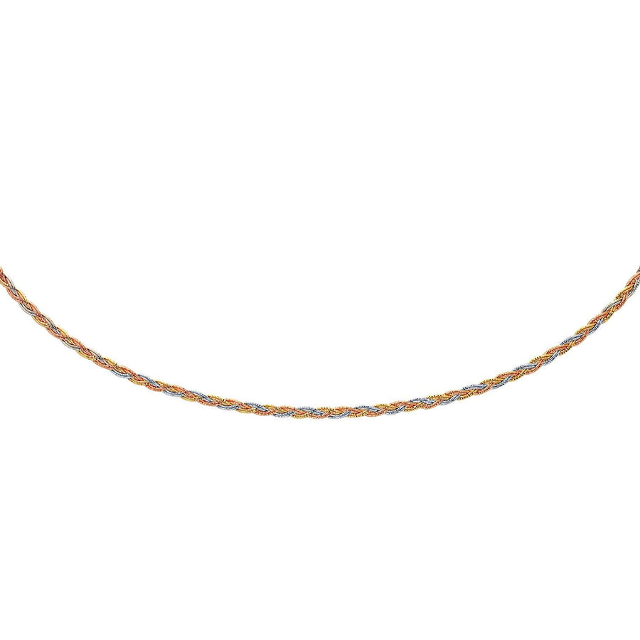 14k Tri Tone Gold Plaited Motif Multi Strand Mirror Spring Necklace