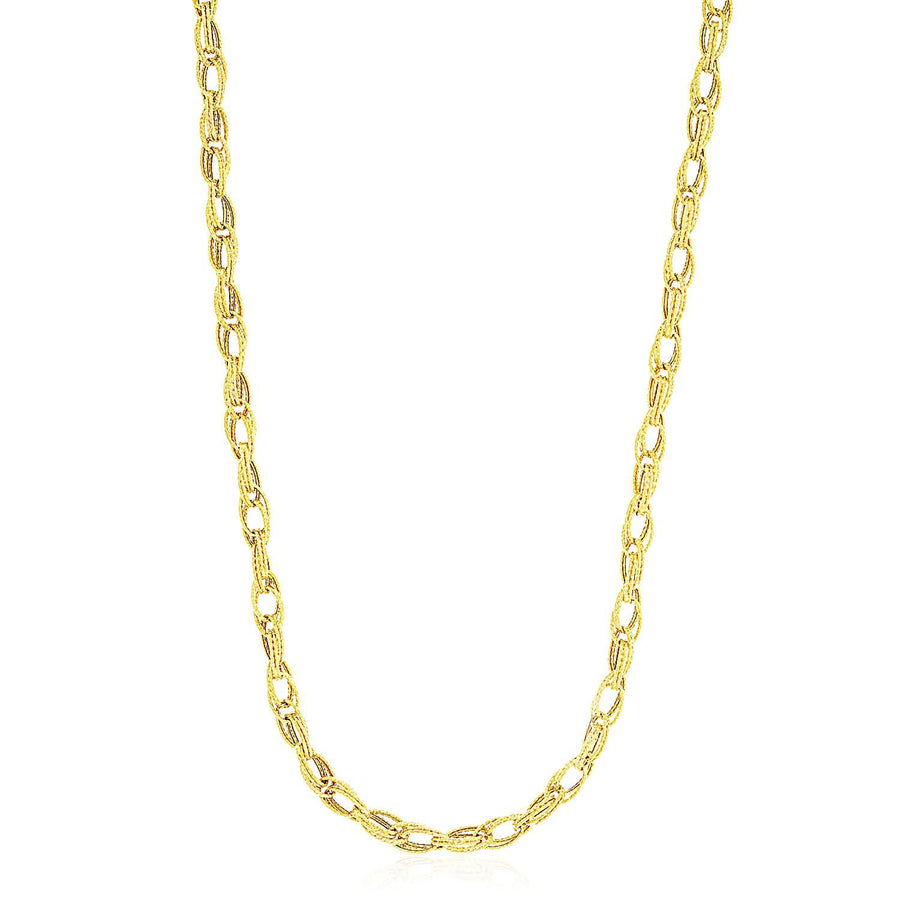 14k Yellow Gold Textured Entwined Oval Link Necklace