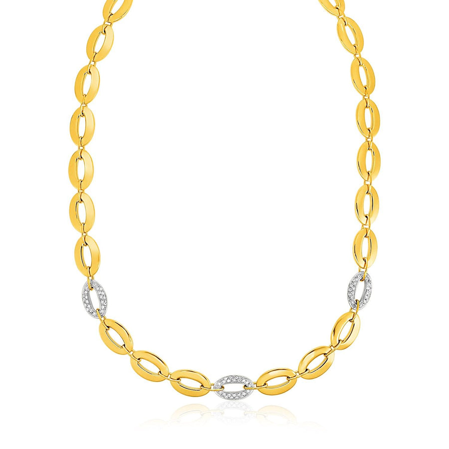 14k Yellow Gold and Diamond Oval Link Necklace (1/3 cttw)