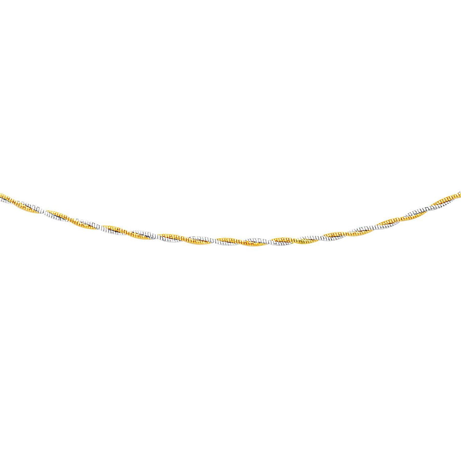 14k Two-Tone Gold Braided Design Double Strand Mirror Spring Necklace