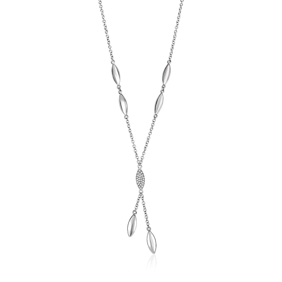 14k White Gold and Diamond 17 inch Puff Marquise Drop Necklace (1/10 cttw)