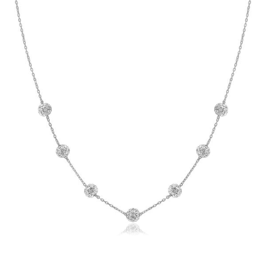 14k White Gold Necklace with Crystal Embellished Sphere Stations
