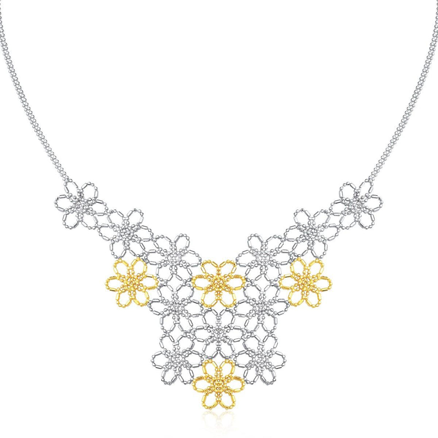 14k Yellow Gold & Sterling Silver Flower Cluster Bead Necklace