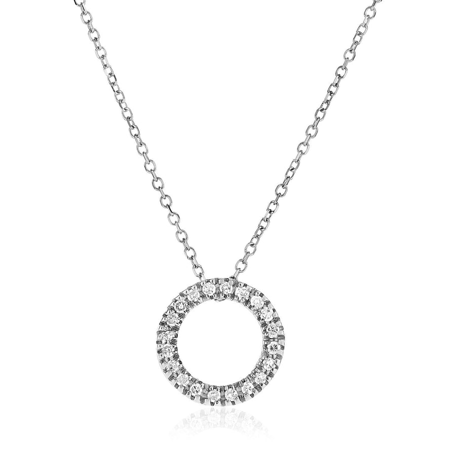 14k White Gold Necklace with Gold and Diamond Open Ring Pendant (1/10 cttw)
