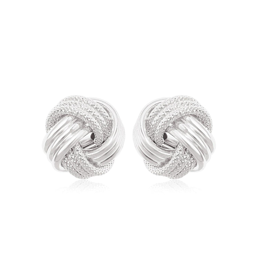 14k White Gold Love Knot with Ridge Texture Earrings