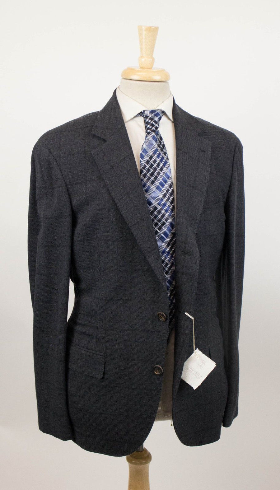 Wool Blend Windowpane Check 3/2 Button Sport Coat - Gray