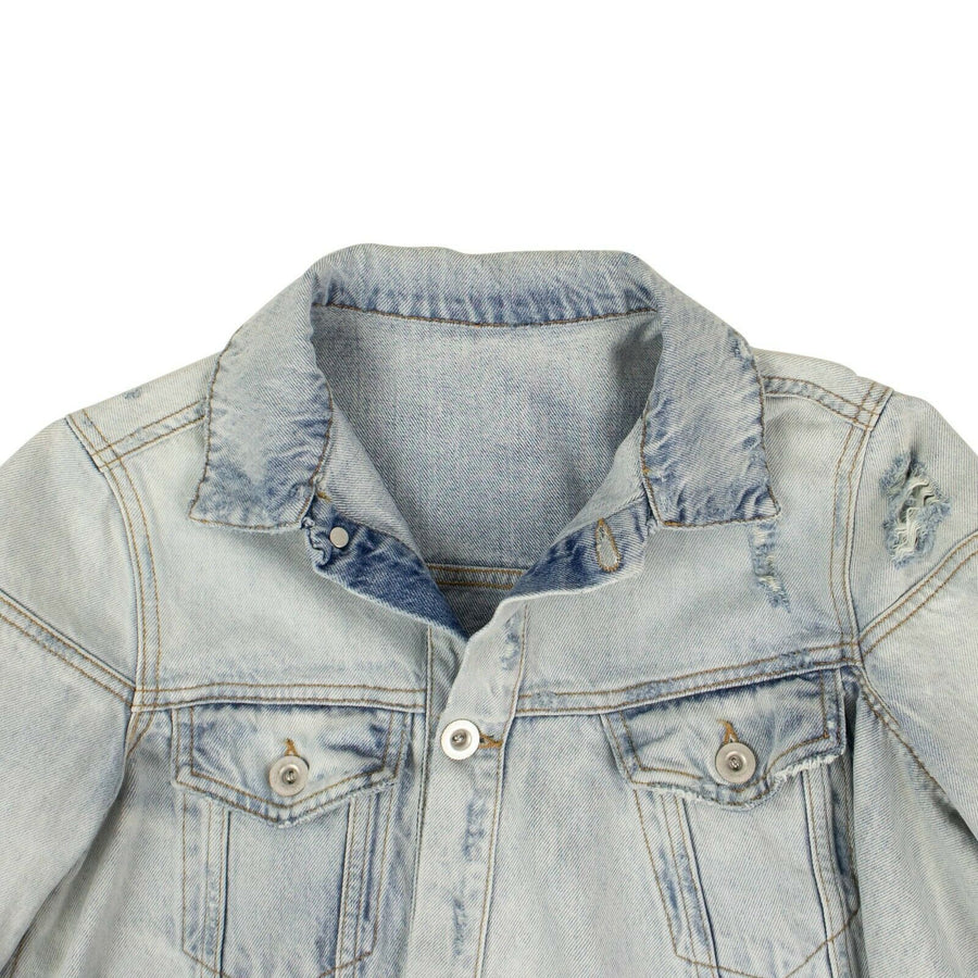 Asymmetric Distressed Denim Jacket - Blue