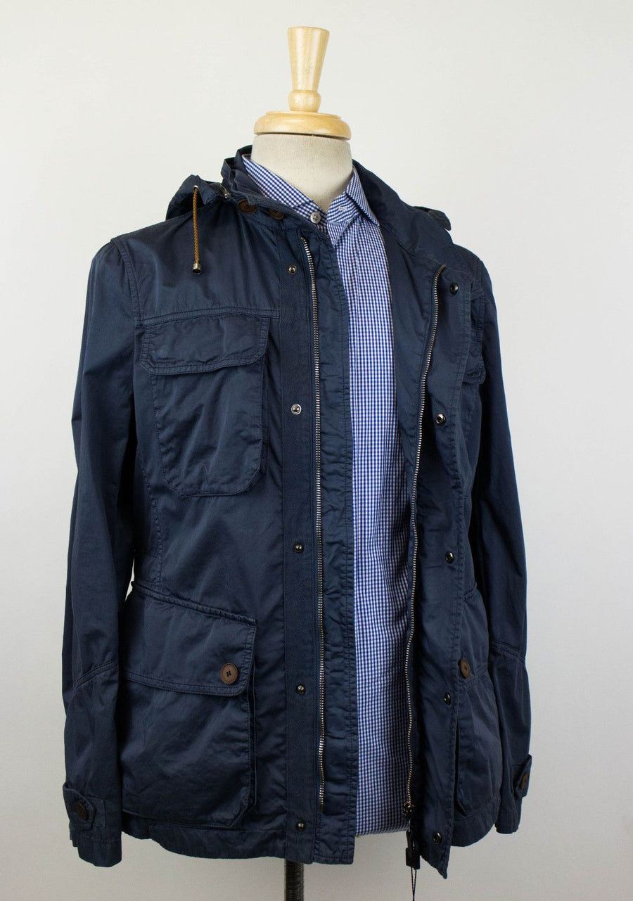 Cotton W/ Removable Hood Trench Coat - Blue
