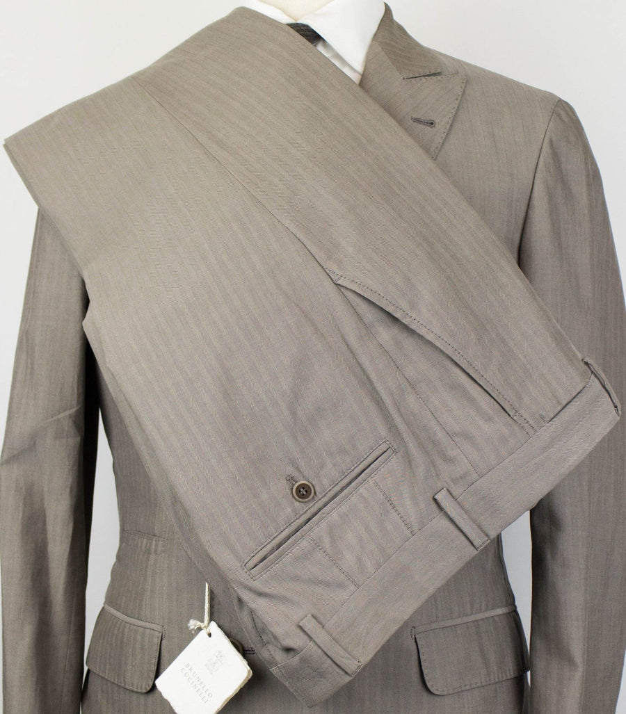 Herringbone Cotton Double Breasted Suit - Taupe Gray
