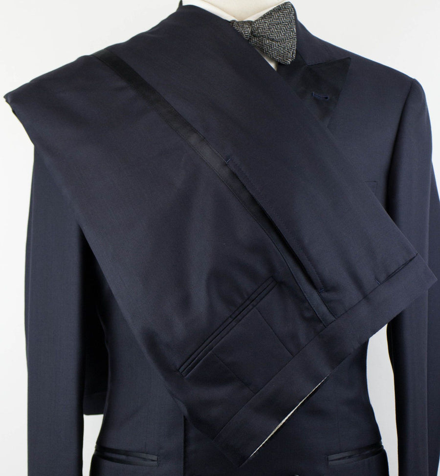 Cashmere Satin Lapels Double Breasted Tuxedo Suit - Blue