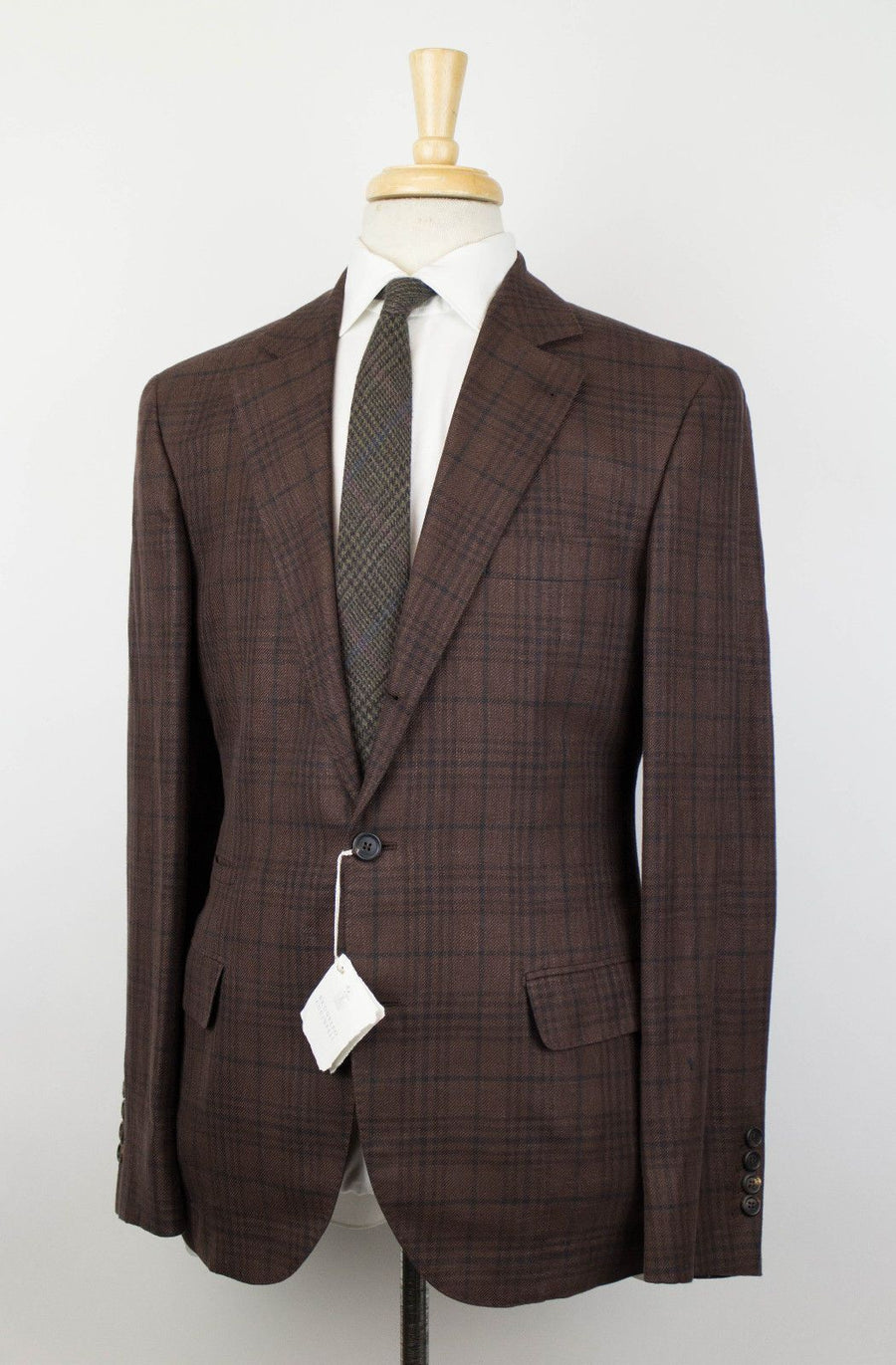 Tartan Plaid Wool Blend 3/2 Button Suit - Brown