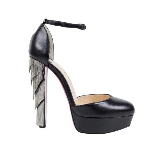 Feerie 140mm Leather Chain Fringe Platform Pumps - Black
