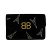 Velvet With Silver Eiffel Tower Embellished Shoulder Bag - Black